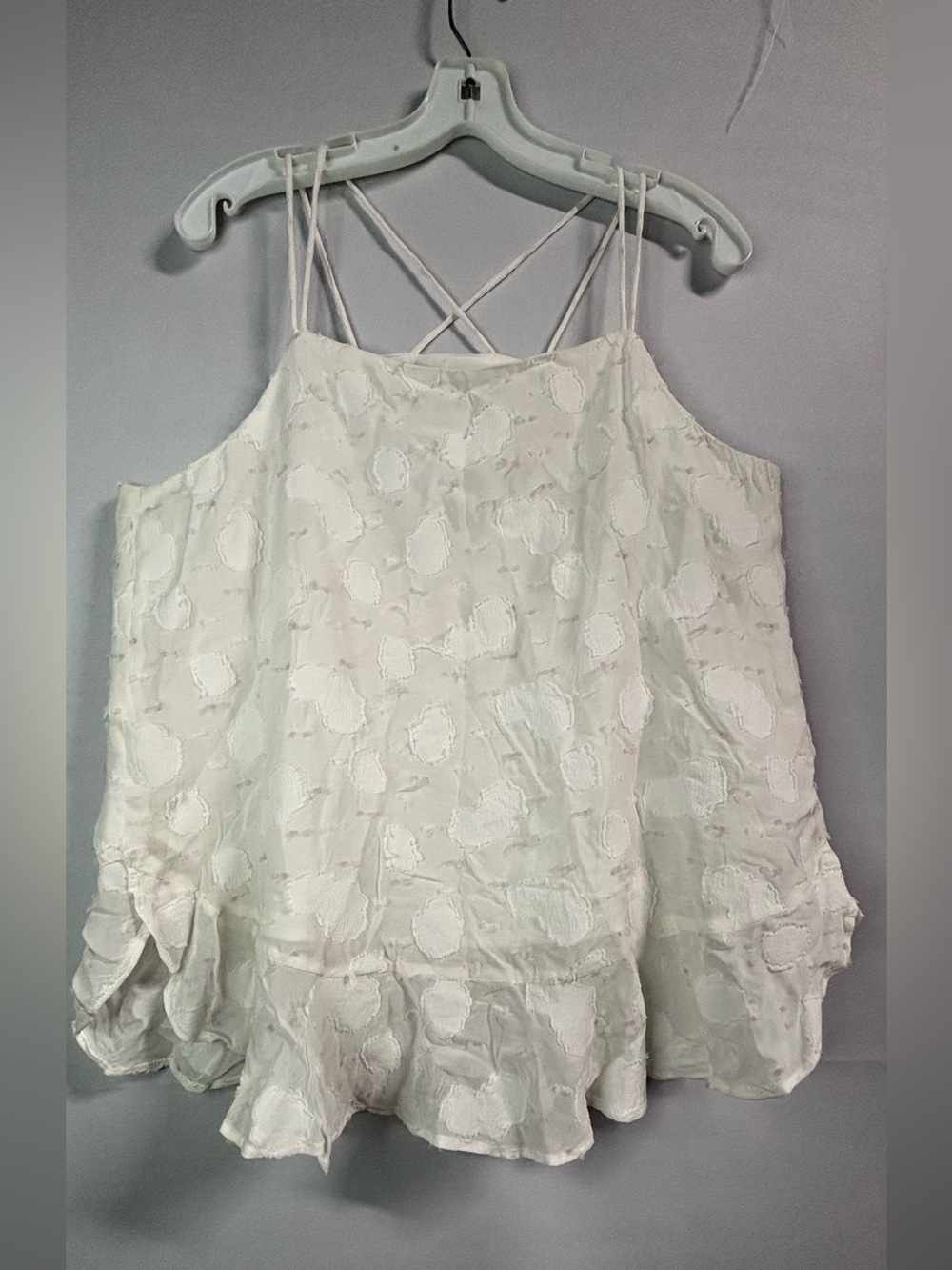 LOFT White Textured Spaghetti Strap Ruffle Hem Camisole